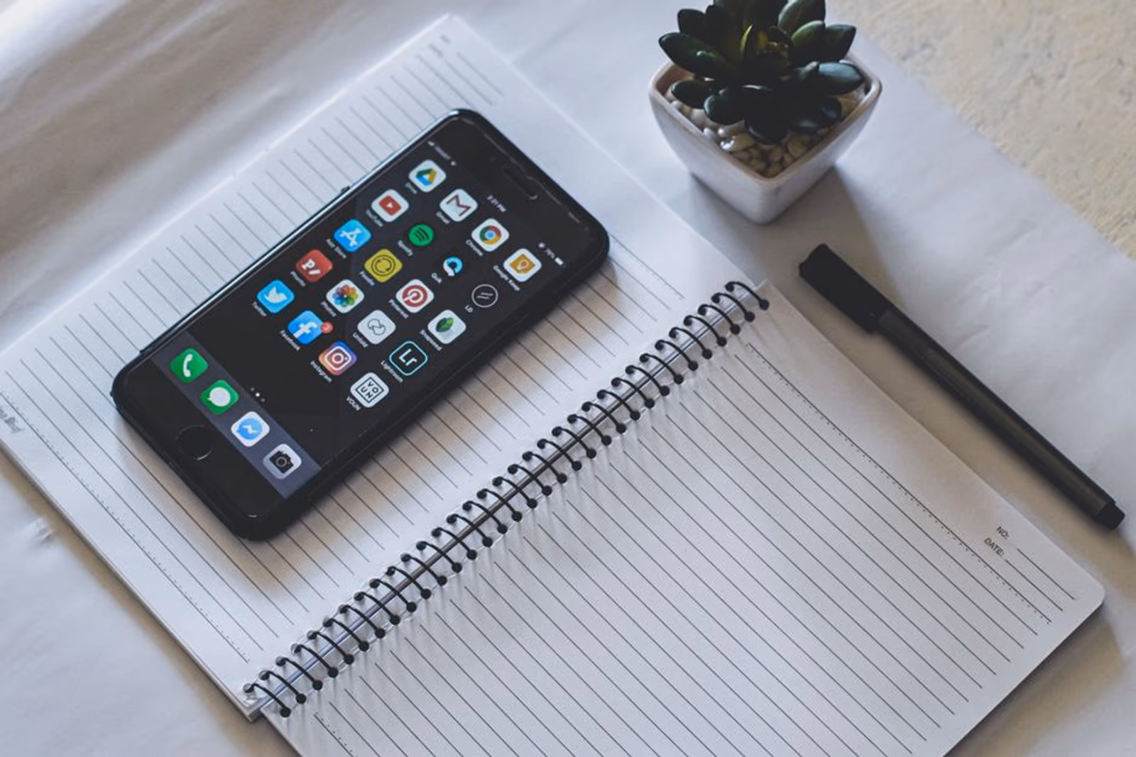 Developer writing an app store long description with keyword research notes on screen