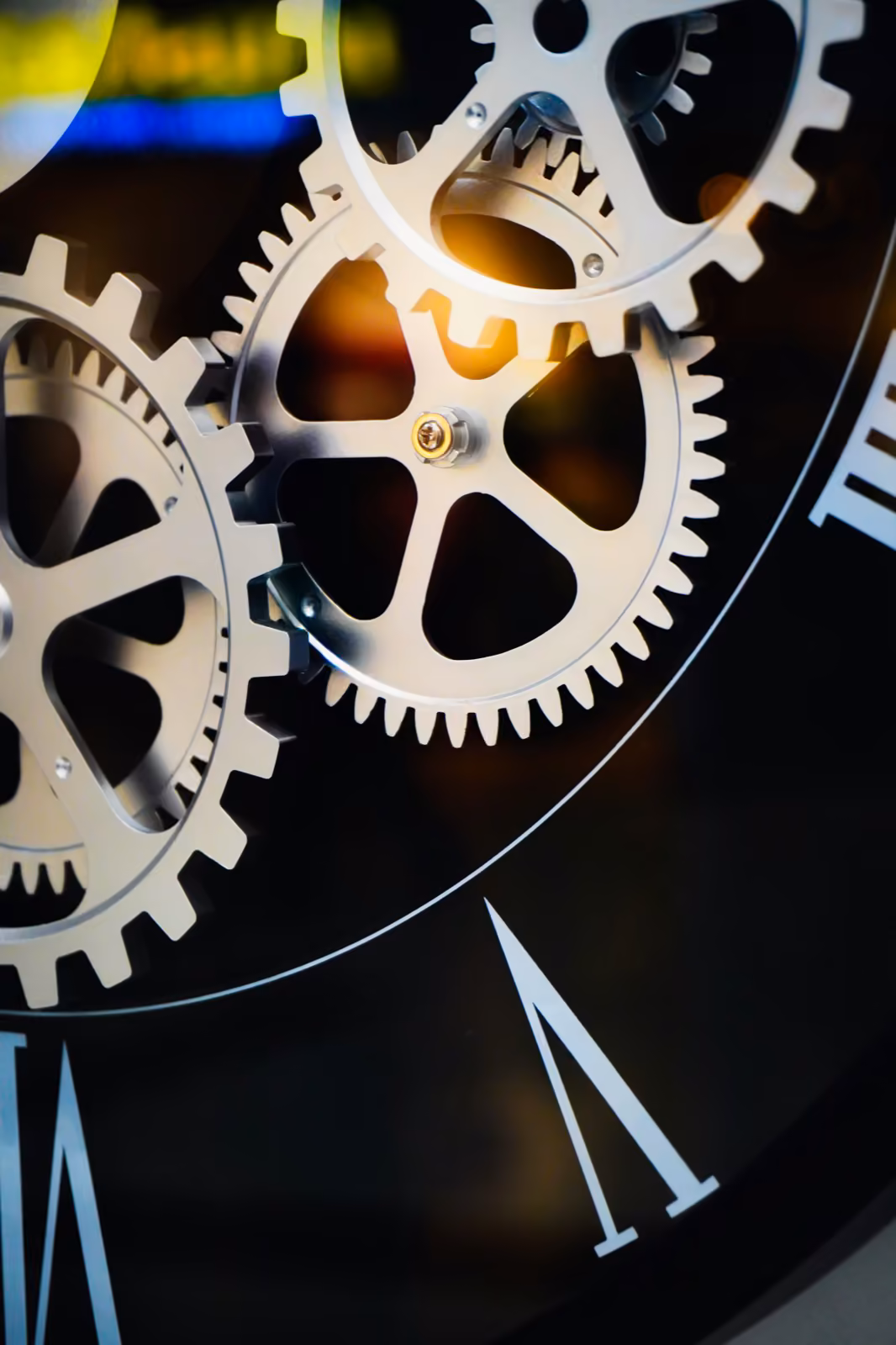 Interlocking machined gears — one mechanism, no friction between parts.