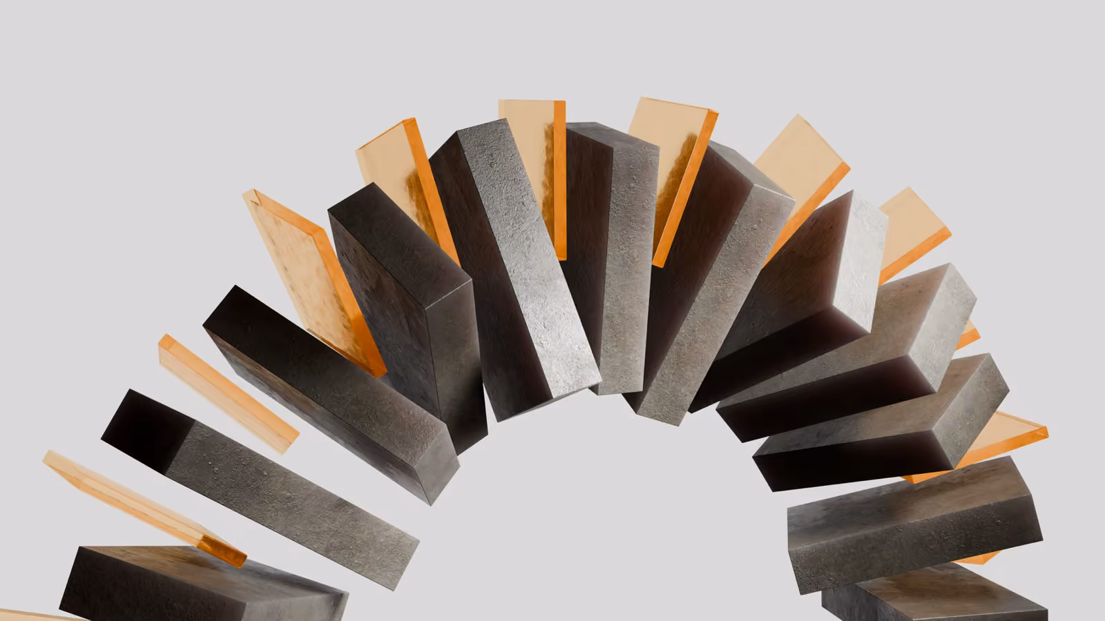 An arch of stacked blocks bridging across — the visual of one codebase across two platforms.