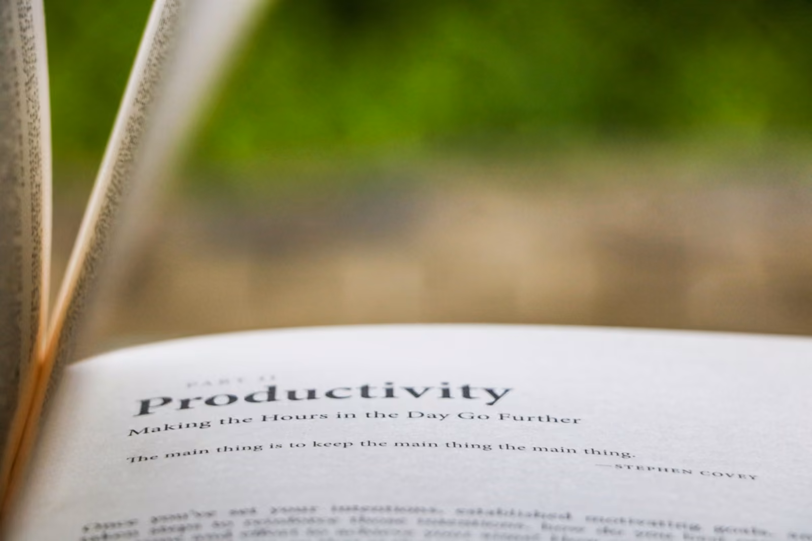 An open book titled "Productivity" — the discipline behind reliable engineering output.
